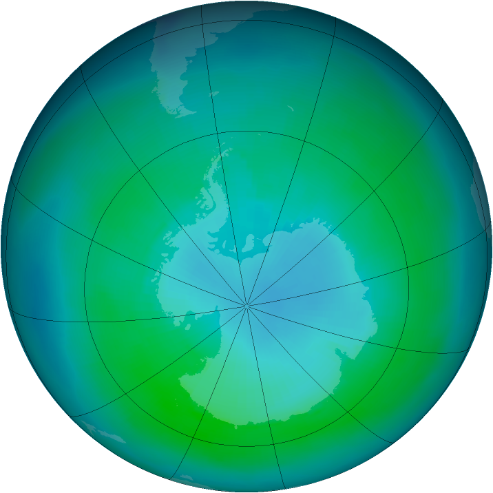 Antarctic ozone map for March 1988